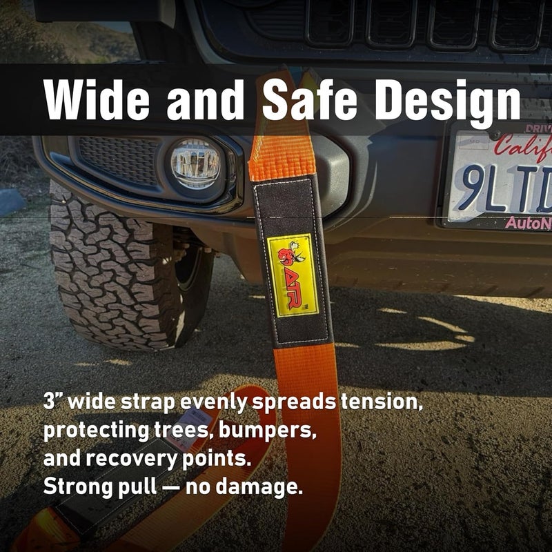 ATR Recovery Tow Strap 3″ x 20 ft – 22,200 lbs Breaking Strength, Heavy Duty Off-Road Recovery Strap for Truck, Jeep, SUV, Snatch Strap with Storage Bag – USA - Image 3